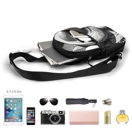 Black and White Marble Texture Print Men's and Women's Foldable Crossbody Bag,Sports Crossbody Bags,and Daily Chest Bags4