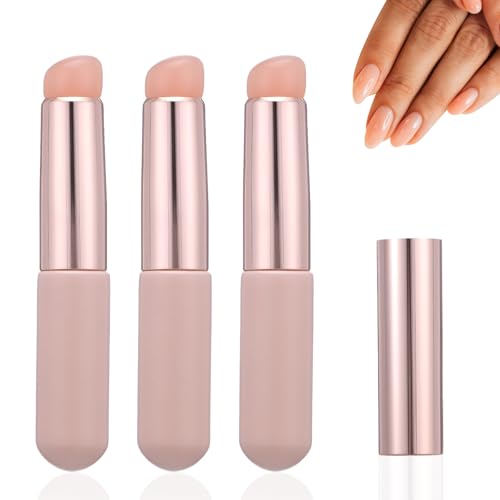 Chrome Applicator for Nails 3 Pcs Silicone Nail Brush Pink Chrome Powder Applicator Reusable Silicone Lip Applicators for Women Ombre French Stamping Manicures Salon Lipstick