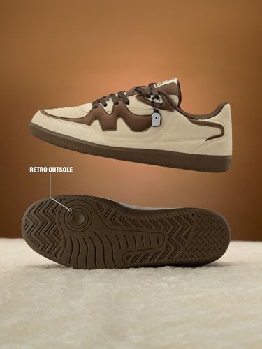 Image of The Souled Store Kanso V2: Beige Women and Girls Low Top Sneakers | Beige & Dark Brown Premium Suede Trainer with Cushioned Insole, Padded Ankle Support & Durable Outsole
