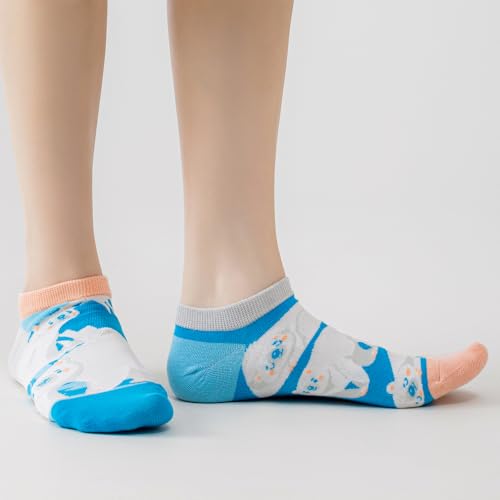 Image of 2 Pairs Funny Cartoon Animal Print Cotton Ankle Socks for Women Teens