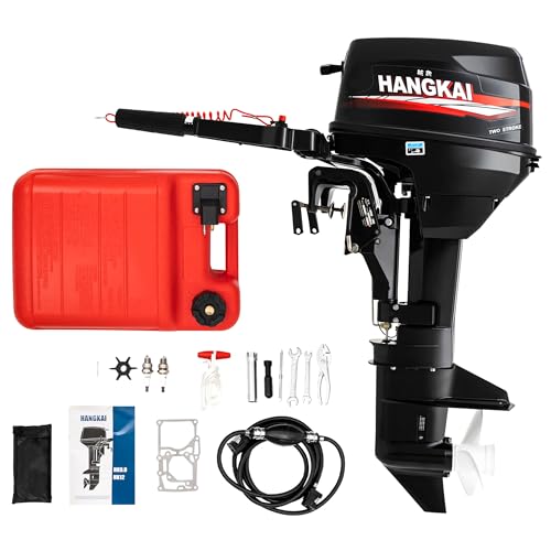 HANGKAI 12HP Outboard Motor 169CC 2 Stroke Heavy Duty Fishing Boat Engine Gasoline w/Water Cooled, Outboard Engine w/CDI Ignition System, Short Shaft 4500-5500r/Min