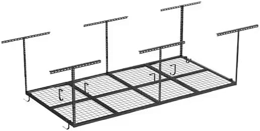 Ceiling Mounted Overhead Garage Storage Rack, 48 in. W x 96 in. D x 22-40 in. H, Black, with Accessory Hooks (Black, 40 in x 48 in x 72 in)