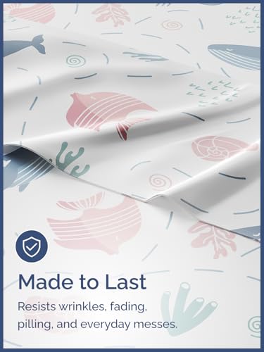 Image of Kids Full Fish & Whales Bed Sheets - 4 Piece Kids Fish & Whales Sheet Set | Fish & Whales Themed Bedding, Ultra-Soft, Cute & Cozy, Breathable & Machine Washable, Bed Set for Boys, Girls & Teens, Comfy