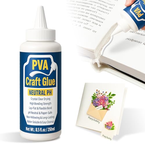 Umadit PVA Glue, Book Glue, 250ml Quick Drying and Strong Bonding PH Neutral Book Binding Repair for Restoration, Acid-Free Paper Archives Glues for Book Spine, Crafts and Collages