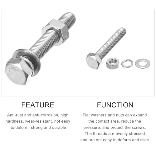 Image of METALLIXITY Hex Head Screws Bolts, Nuts, Flat & Lock Washers Kits (M8-1.25x50mm) 8 Set, Stainless Steel Fully Threaded Machine Screws Bolt Set - for Home Appliance Equipment