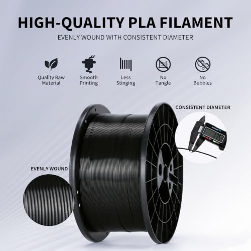 Image of RepRapper Black 5KG PLA+ (PLA Plus) 1.75mm 3D Printing Filament,Large Spool | Extra Strong,MPLA (Modified PLA),Large Spool for 3D Printer,Tough&Impact Resistant,±0.03mm Accuracy,11lbs (5kg)