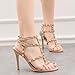 Women's Studded Strappy Leather Stiletto Heels Sandals with Adjustable Ankle Buckle Sexy Open Pointed Toe Fashion T-Strap Roman High Heel Pumps for Party Prom Dress Shoes (Apricot,7)
