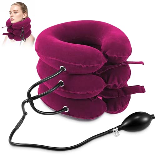 Image of Jaximy Neck Stretcher, Cervical Traction Device, Neck Traction Device,Neck Pain Relief, Adjustable Inflatable Neck Brace & Neck Stretcher Cervical Traction, Neck Decompression Home Use (Red)