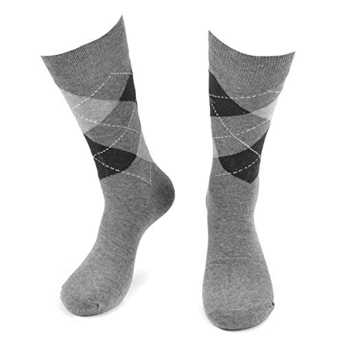 BG Premium Dress Socks for Men. Classic and Formal Apparel Patterned Socks, 3 Pair Set with a Gift Box - Gray Argyle4