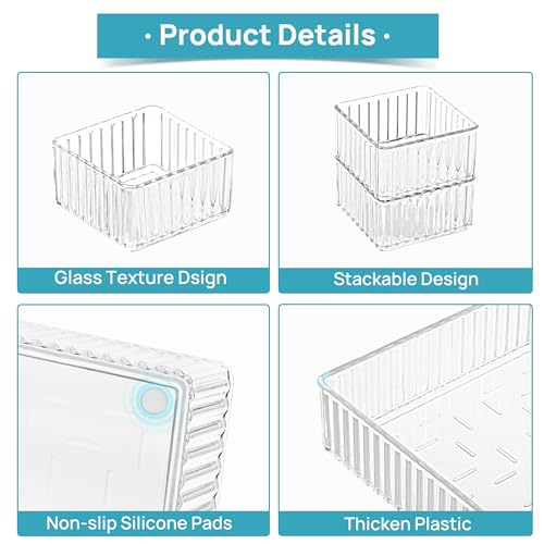 Vtopmart 7 Pcs Clear Drawer Organizers Bins, 4-Size Stackable Makeup And Vanity Drawer Organizer Trays thumb #7