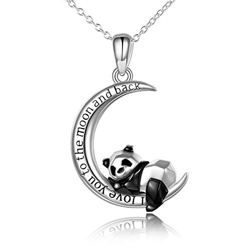 Panda Necklace Sterling Silver Cute Origami Panda I Love You to The Moon and Back Pendant Necklace for Women Wife Mom
