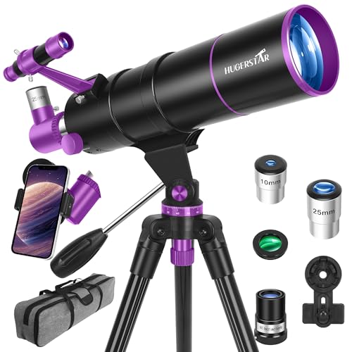 HUGERSTAR Télescope Astronomique Professionnel pour Adultes et Enfants Débutants, 90/550 mm Télescope Réfracteur Portable avec Trépied, Filtre Lunaire,...