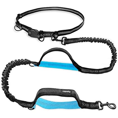 UPPETLY Hands Free Dog Running Leash with Adjustable Waist Belt, Dual Handle Elastic Bungees Retractable Rope for Medium and Large Dogs, Reflective Stitches for Walking Hiking Biking Cover
