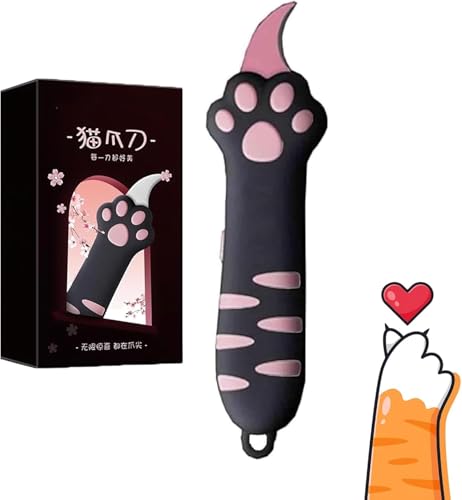 Cat Paw Box Cutter Retractable Cat Claw Cute Cat Box Paper Cutter Multifunctional Utility Knife Cutters Envelope Opener for Boxes Envelopes Packages Paper Tapes(Black)