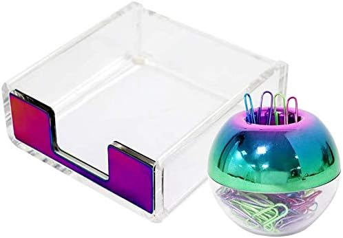 Soporte magnético para clips y soporte acrílico para notas en tono oro rosa transparente, juego de organizador de escritorio con 100 clips de papel