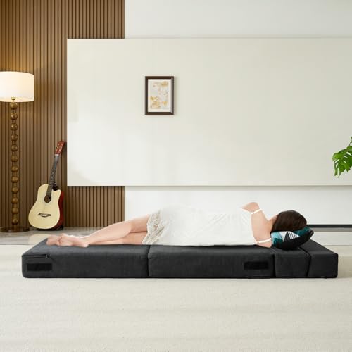 Folding Sofa Bed Single Size with Pillow Memory Foam Convertible Sleeper Chair Floor Couch Futon Lazy for Living Room/Home Office/Guest Beds/Apartment/Upstairs Loft,Dark Gray - Image 3