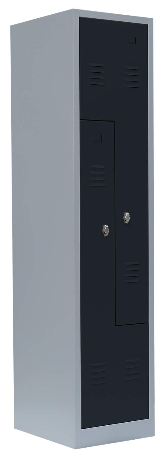 Lüllmann Spind 2er Z-Spind Garderobenschrank Anthrazit 1800x415x500mm | Komplett montiert, Stahl, Für Umkleide