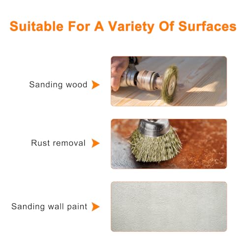Image of uxcell 10pcs Wire Brush for Drill 1 inch Dia. Abrasive Wire Wheel 1 /4 inch Round Shank Carbon Steel Cup Brush Coarse Crimped Drill Attachment for Cleaning Rust Paint Abrasive