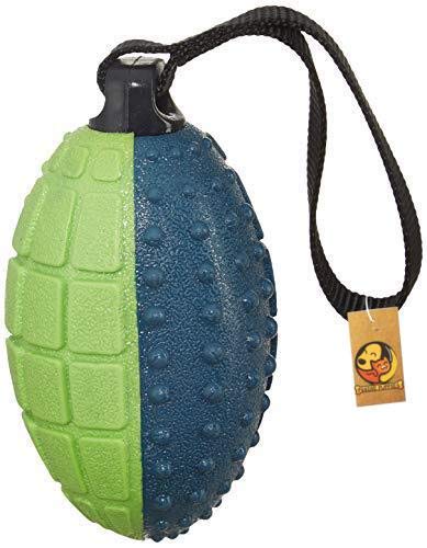 Foodie Puppies TRP & Foam Twin Colored Squeaky Bomb with Grooves and Grip Strap Holder Chew Toys for Dogs & Puppies (Bomb with Strap)