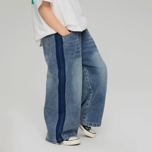 Baggy Jeans Kids Loose Fit Wide Leg Jeans Preppy Streetwear Side Striped Baggy Pants Boys High Elastic Waist Denim Pants4