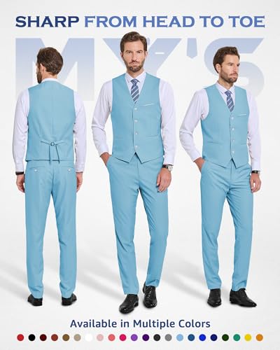 Image of MY'S Men's 2-Piece Suit, Vest Pants Set for Men, Casual Waistcoat with Tie for Prom Wedding Homecoming