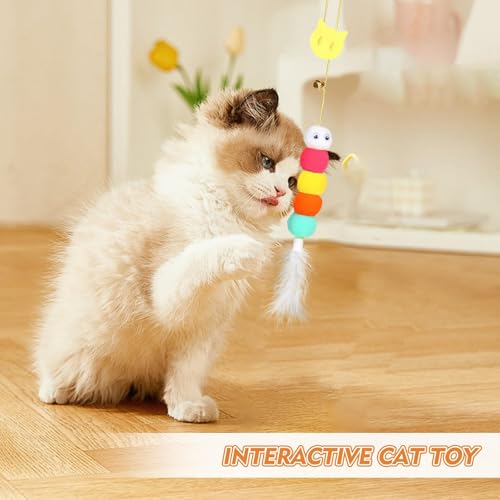 Image of Cat Toys, Hanging Spring Toys for Cats, Interactive Cat Playing Toy with Feathers and Crinkle Paper, Kitten Toys for Indoor Play, 2-Pack