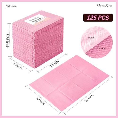Image of MelodySusie Disposable Nail Mats, 125Pcs 3-Ply Absorbent Nail Art Table Pads with PE Backing, 18 inch x 13 inch Nail Desk Protection for Manicure Pedicure, Salon Home DIY Pink