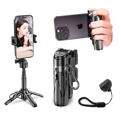 自撮り棒 多機能スマホグリップ 四脚 安定感アップ 超コンパクト 折りたたみ式 スマートフォンホルダー スマホ 三脚 リモコン付き コールドシュー付き コンパクト ある iPhone Androidに対応 写真/旅行/動画を撮る/セルフィー/生放送に最適