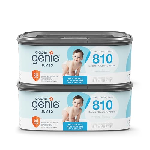 Image of Diaper Genie Pails Diaper Genie Refill, Jumbo Square | Continuous Film | Holds 810 Newborn Diapers | Pack of 2 | Odor-Locking Barrier Technology | Compatible with Select, Premier, Classic & Compact