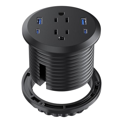 Desktop Power Grommet,40W Fast Charging Station,2 AC Outlets,4 USB Ports in to The Top of Your Desk,Flush Mount Power Grommet 3-inch Hole,Countertop Recessed Outlet,2 PD 20W USB C Ports