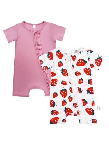 Image of Bow Dream Baby Girl Romper 2 pack Bamboo Rayon Baby Clothes Baby Boy Short Sleeve Jumper One-Piece Rompers Summer