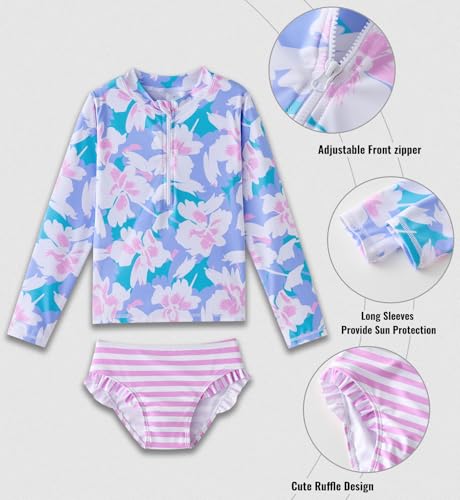 Image of Toddler Girls Swimsuit Rash Guard Sets 2-Piece Bathing Suits UPF 50+ Summer Kids Swimwear 2-7T