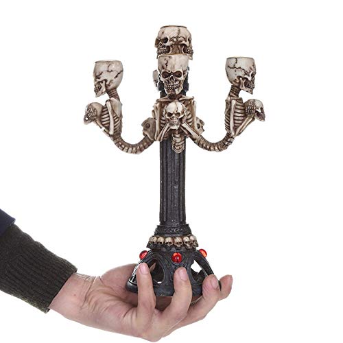 WANGWUS Gothic Candle Stick Holder Punk Table Decoration Cranial Candelabra Cast Resin Skull 5 Candles Holder