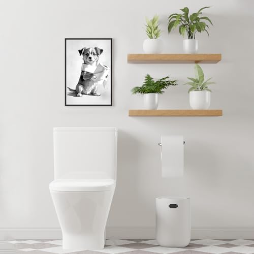 kollyseek Kunstdruck Hund Badezimmer Bilder schwarz-weiß Spruch Poster WC Deko DIN A4 Wandbilder ohne Rahmen auf Leinwand