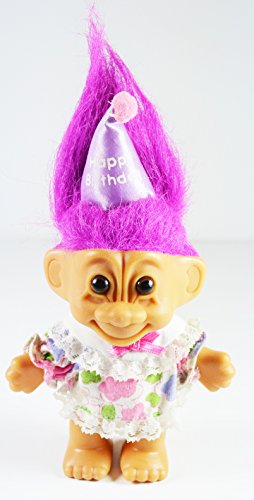Muñeco Troll Happy Birthday con cabello púrpura 6 pulgadas miniatura 1