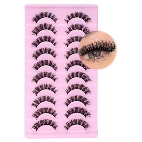 10 Pairs Russian Strip False Eyelashes - D Curl Natural Fluffy 3D Effect Handmade Lightweight Volume Lashes Soft Multi-Layered Fibers for Full Wispy Look Ideal for Daily Wear