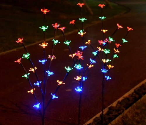 Image of GIGAWATTS GW-901 20 LED Solar Garden Flower Light - Outdoor Cherry Blossom Lamp with Solar Panel & Battery, Water-Resistant, BIS Approved - Decorative Lawn & Pathway Lights (Pack of 1, Multicolour)