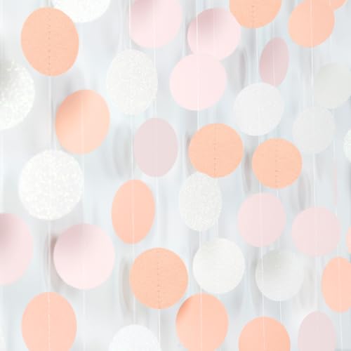 Image of Peach-Pink White Party-Decorations Paper Garland - 52ft Princess Birthday Streamers Banner,Boho Bridal Baby Shower Bachelorette Wedding Hanging Supplies Decor Hugfond