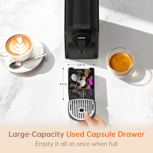 Image of CHULUX Bafe-Pro Single Serve Espresso Machine for Nes Original Pods, Black | 1400W Rapid Heating, Espresso Lungo Buttons, Used Capsule Drawer, Auto-Eject System, 24oz Removable Reservoir, Mini Footprint