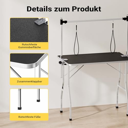 Wiltec Schertisch für Hund und Katze, 91x61x76 cm, Trimmtisch zusammenklappbar, Groomer Tisch mit 2 Schlingen, Pflegetisch für Tiere