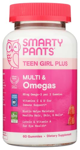 SmartyPants Teen Girl Multivitamin Gummies, Omega 3 (DHA/EPA), Vitamin C, D3, B12, Vitamin A, K & Zinc, Biotin to Support Hair, Skin & Nails, Gluten Free, 60 Count (30 Day Supply) - image 1