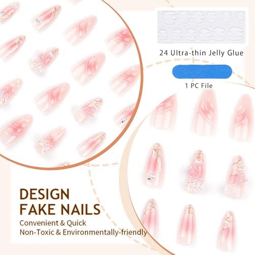 GlamRays 24 Pink Almond Shaped False Nails With 3D Flowers And Butterfly Design, Glossy Finish, 24 Pieces - Image 3
