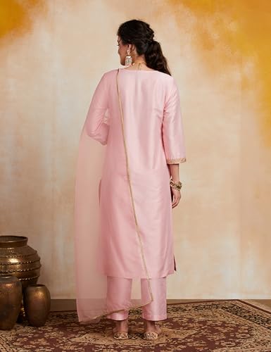 Image of Amazon Brand - Myx Women's Embroidered Kurta Pant Set with Organza Dupatta | Salwar Suit (Available in Plus Sizes)