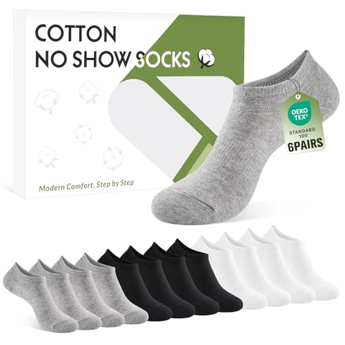 Find the Best Women's Cotton Socks for Ultimate Comfort 11 SukModen No Show Socks Women Men Non Slip Invisible Liners for Flats Breathable Cotton Low Cut Ankle Socks 6 Pairs Gift Box, Size 8.5-10.5 WBG