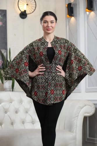 Sema Free Size Tatreez Cape for Women Palestinian Embroidered Open Abaya Modest Fashion Kimono Style Wrap and Elegant Wear3