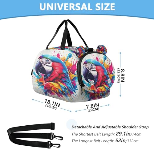 Parrot Youth Sports & Travel Duffle Bag with Shoe Compartment,Waterproof Gym Bag for Girls and Boys (Overnight Essentials Organizer)3
