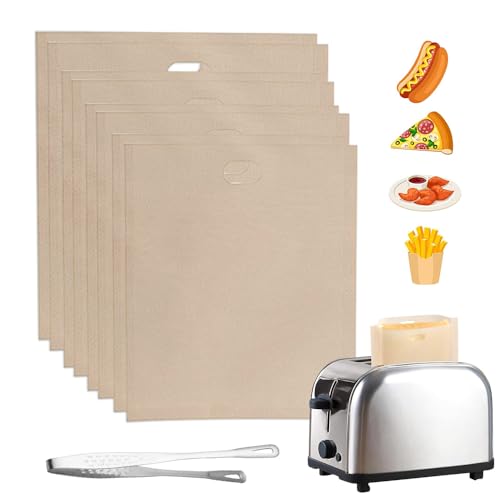 8 Pack Toaster Bags, Toastie Bags for Toaster, Non-Stick Toasted Sandwich Bag with Serving Tongs for Sandwiches Pizza
