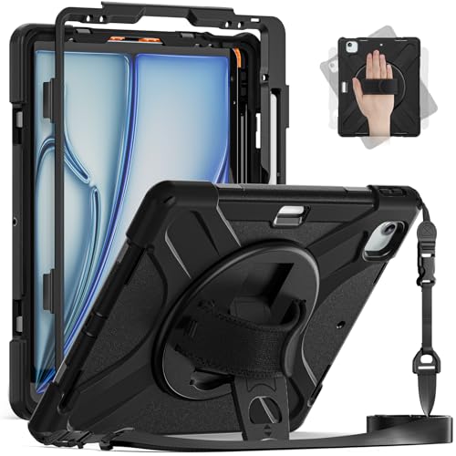 Coque iPad Air 13 Pouces M3 M2 Étui de Protection Robuste Silicone Antichoc Dragonne Noir