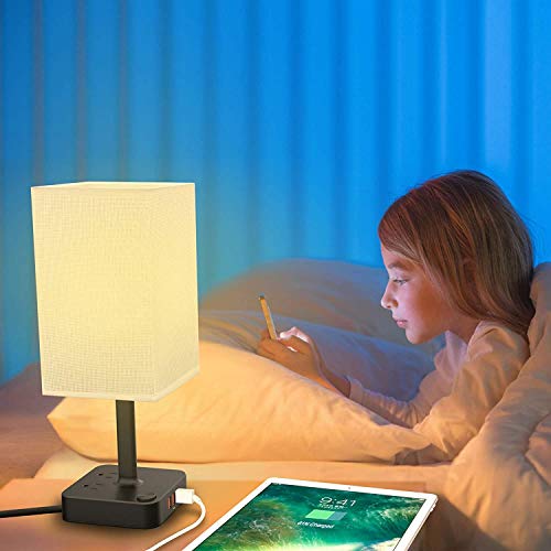 Cozoo Bluetooth/Wifi Rgb & Usb Bedside Table Lamp With 3 Usb Charging Ports And 2 Outlets Power Strip, Led Light Bulb Dimmable, Music Sync Rgb Color Changing Light For Party Home/Bedroom/Living Room #TOP1