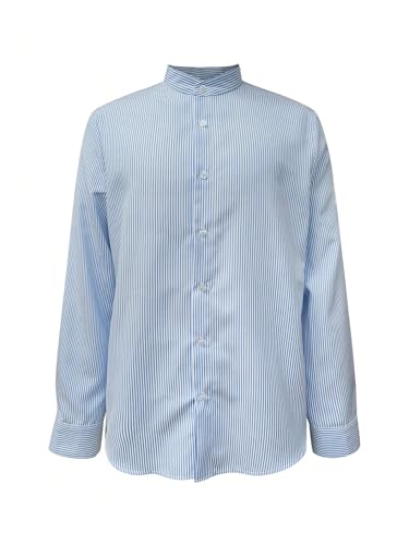 Men's Striped Dress Shirts Long Sleeve Button Down Banded Collar Business Casual Shirt3